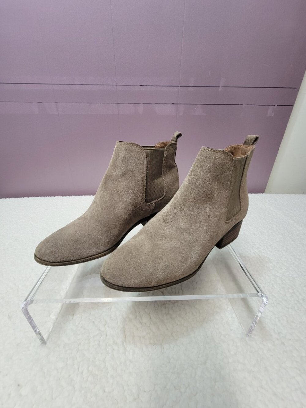 Lucky Brand Lelah Suede Chelsea Ankle Booties Brindle Taupe Grey Size 7.5 M